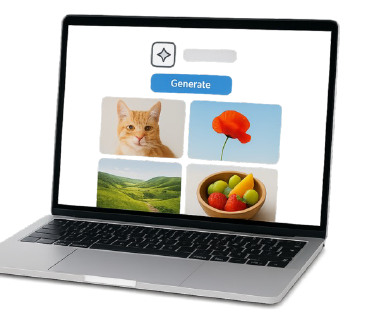 A laptop displaying an artificial intelligence system generating images.