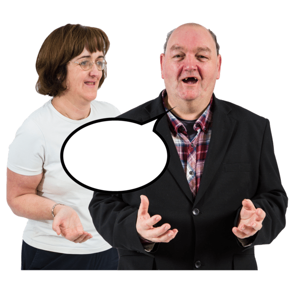 A man talking and a woman behind him