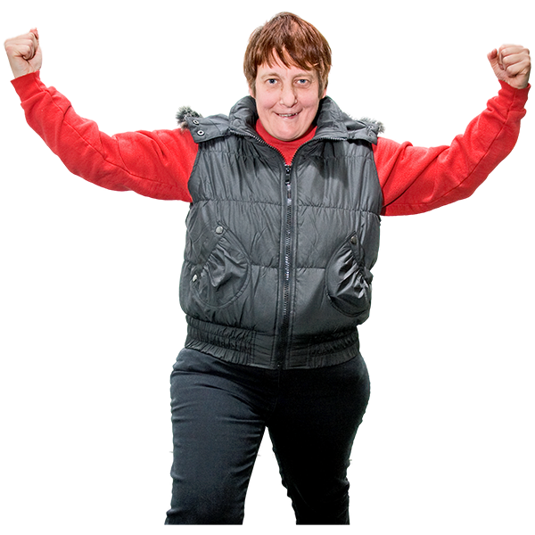 A woman with both arms up
