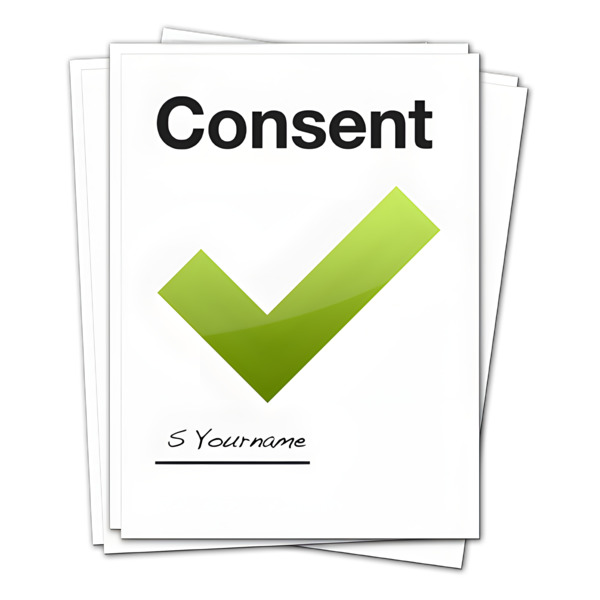 A consent form with a green tick on the front page.