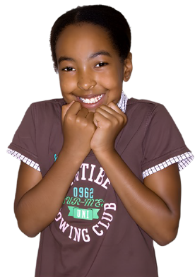A girl with an excited look on her face.