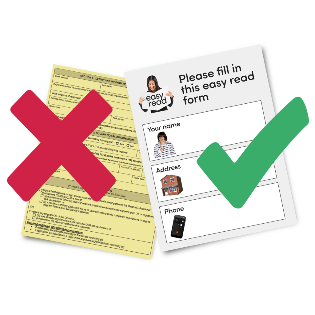 Two document one with a cross one with a tick mark
