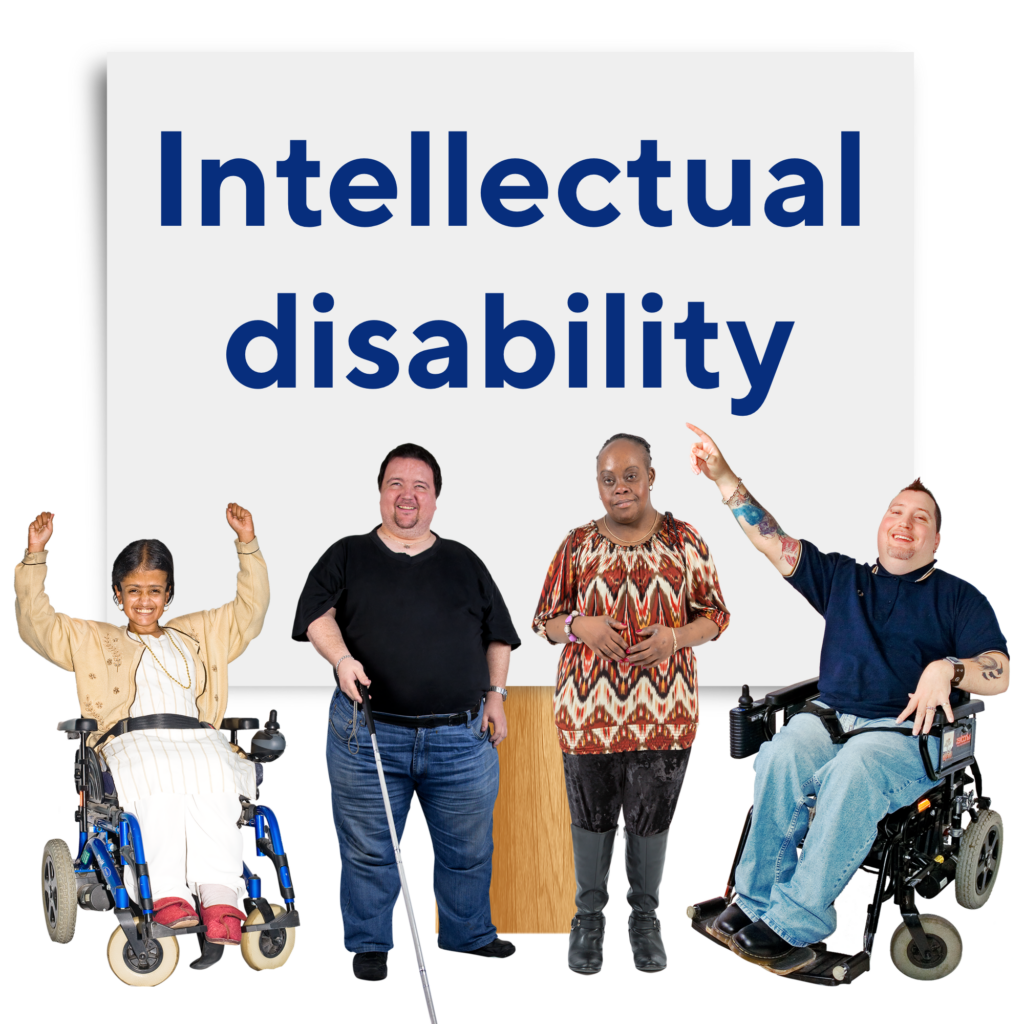 1 woman and 3 men with the words Intellectual disability