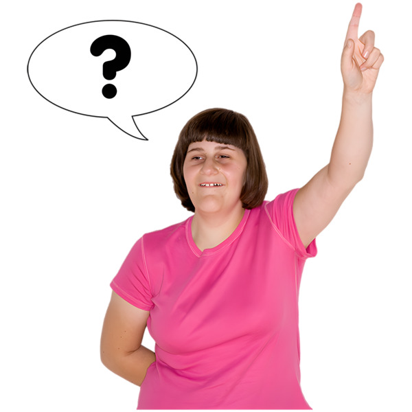 A girl raising her left hand to ask a question.