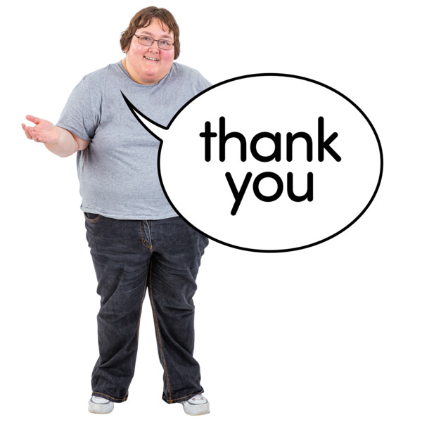 A woman saying, “Thank you”.