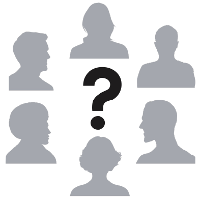Silhouettes of people arranged in a circle with a question mark in the center.