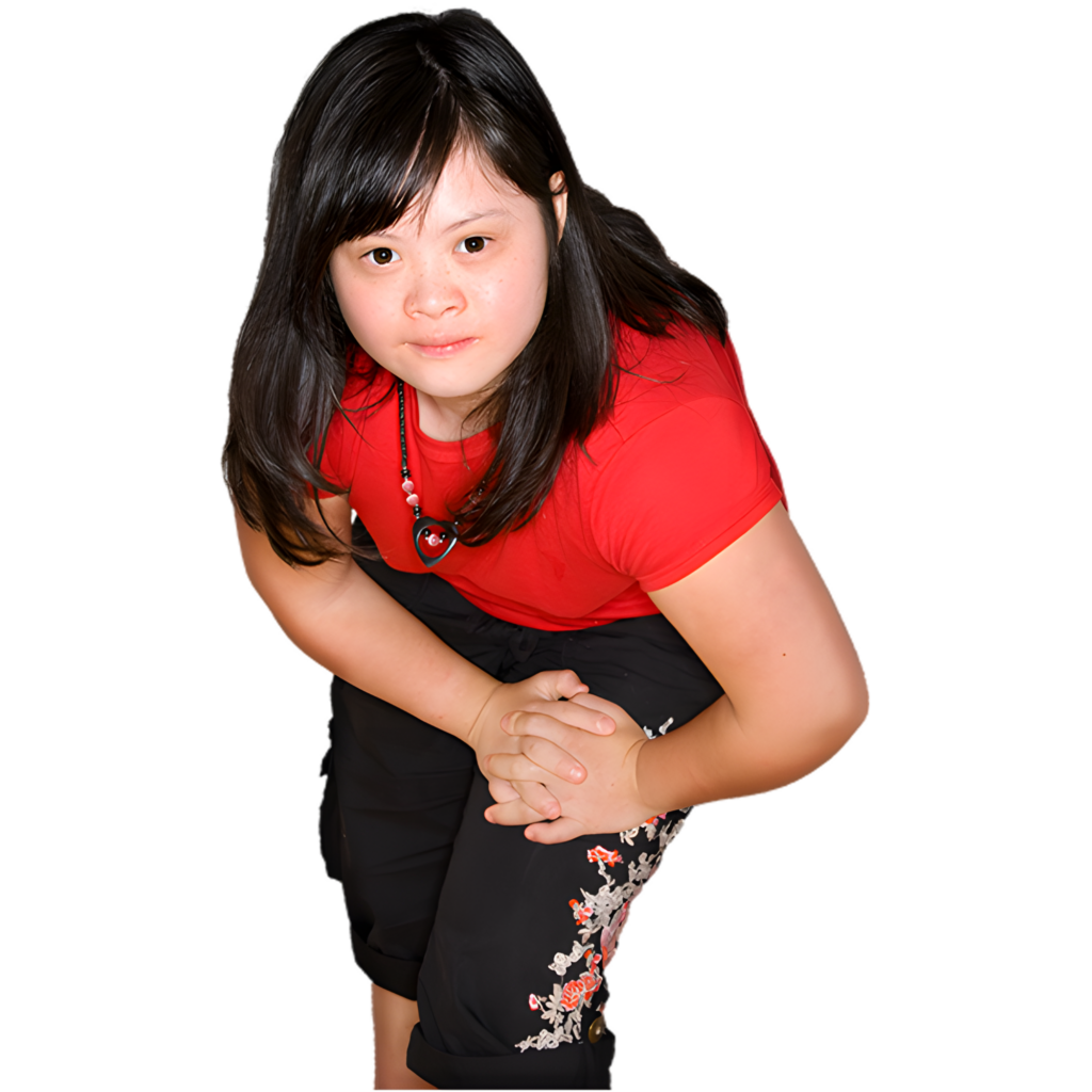 A girl leaning forward.