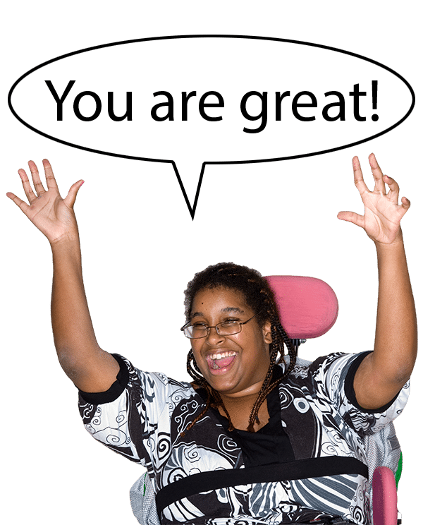 A woman with both arms lifted and the words You are great