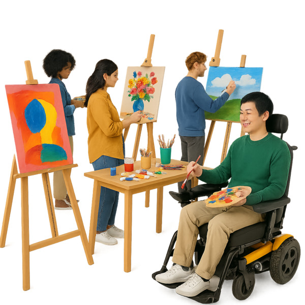 A group of young people creating artwork in an art studio.
